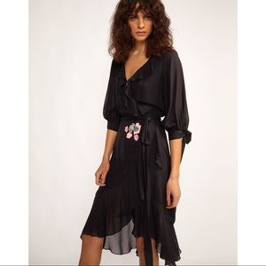 Cynthia Rowley Genevieve Black Ruffle Wrap Dress